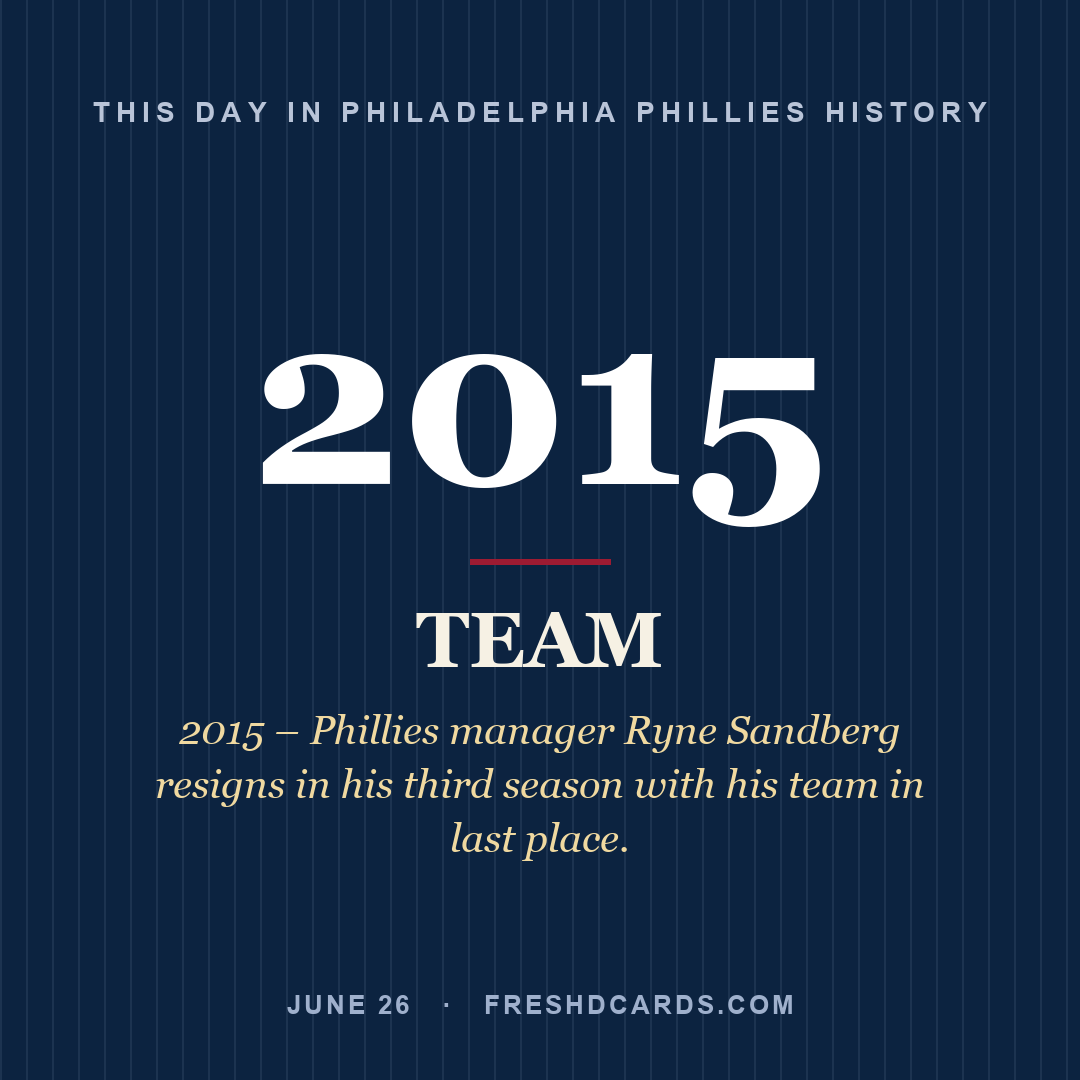 Philadelphia Phillies: Philadelphia Phillies, 2015, 2015 – Phillies manager Ryne Sandberg resigns in his third season with his team in last place.