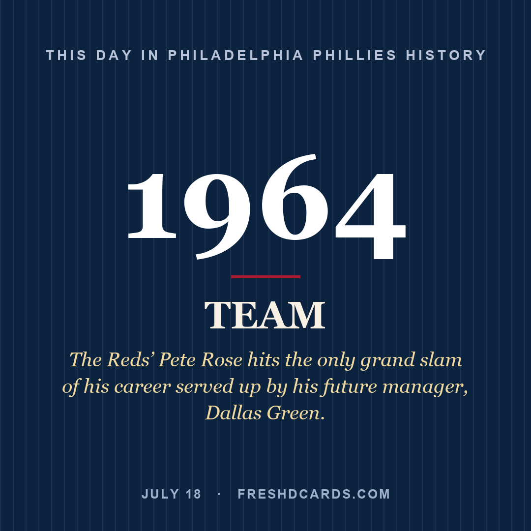 Philadelphia Phillies: Philadelphia Phillies, 1964, The Reds’ Pete Rose hits the only grand slam of his career served up by his future manager, Dallas Green.