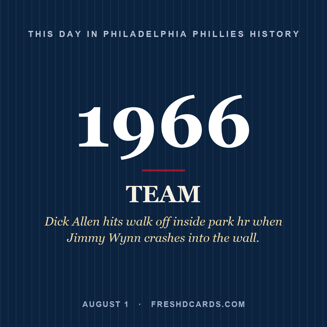 Philadelphia Phillies: Philadelphia Phillies, 1966, Dick Allen hits walk off inside park hr when Jimmy Wynn crashes into the wall.