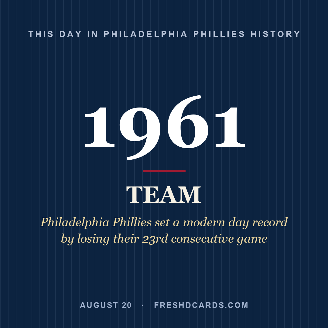 Philadelphia Phillies: Philadelphia Phillies, 1961, Philadelphia Phillies set a modern day record by losing their 23rd consecutive game