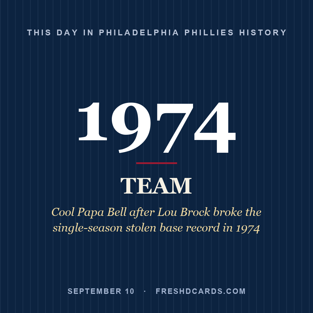 Philadelphia Phillies: Philadelphia Phillies, 1974, Cool Papa Bell after Lou Brock broke the single-season stolen base record in 1974