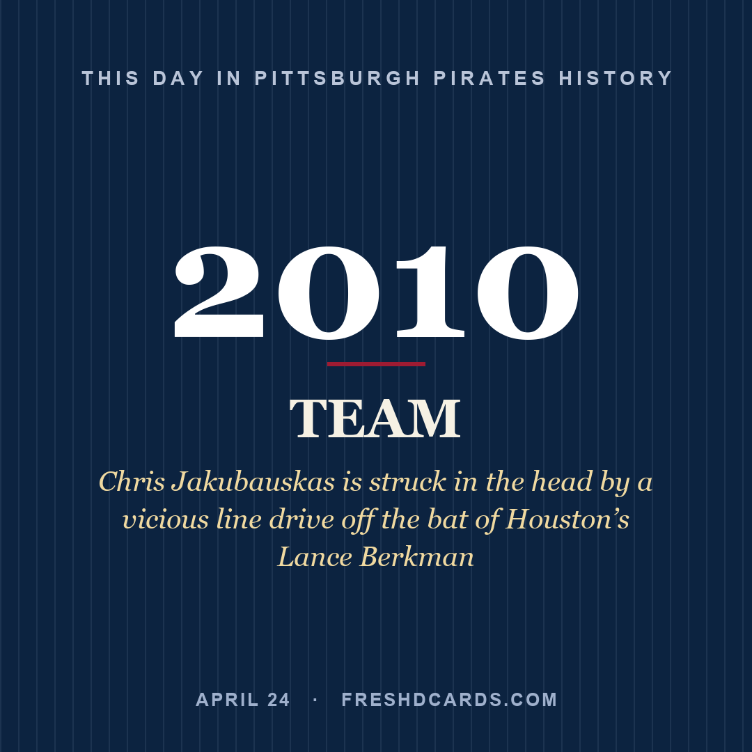 Pittsburgh Pirates: Pittsburgh Pirates, 2010, Chris Jakubauskas is struck in the head by a vicious line drive off the bat of Houston’s Lance Berkman