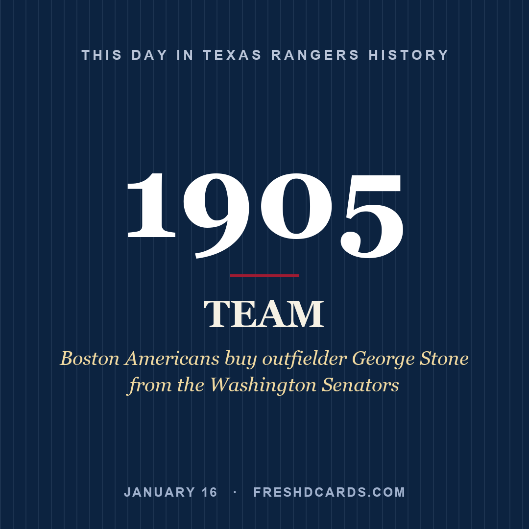 Texas Rangers: Texas Rangers, 1905, Boston Americans buy outfielder George Stone from the Washington Senators