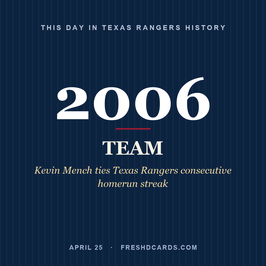 Texas Rangers: Texas Rangers, 2006, Kevin Mench ties Texas Rangers consecutive homerun streak
