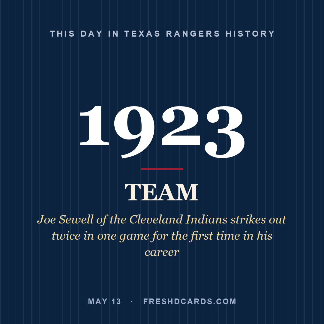 Texas Rangers: Texas Rangers, 1923, Joe Sewell of the Cleveland Indians strikes out twice in one game for the first time in his career