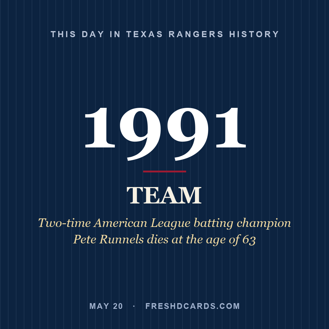 Texas Rangers: Texas Rangers, 1991, Two-time American League batting champion Pete Runnels dies at the age of 63