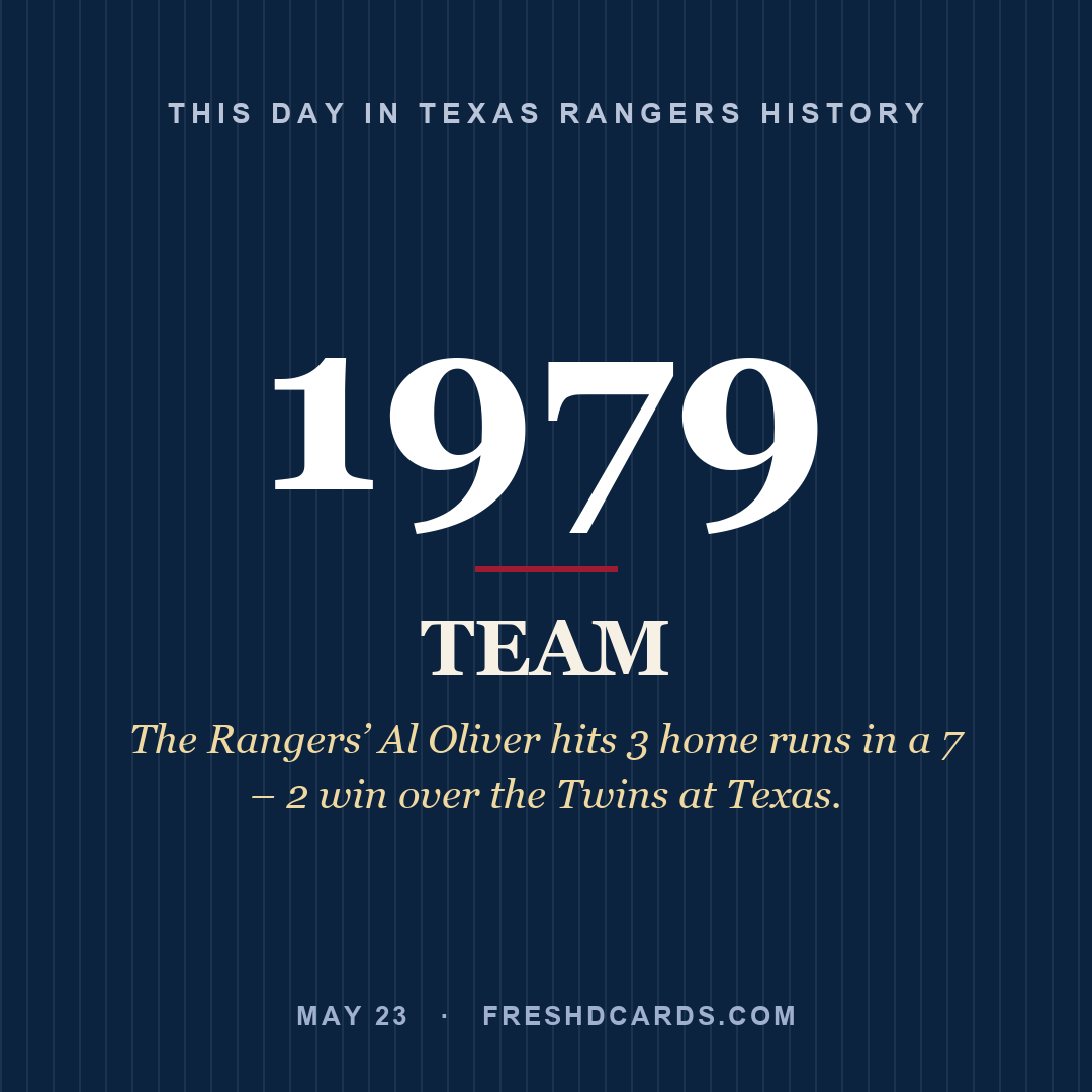 Texas Rangers: Texas Rangers, 1979, The Rangers’ Al Oliver hits 3 home runs in a 7 – 2 win over the Twins at Texas.