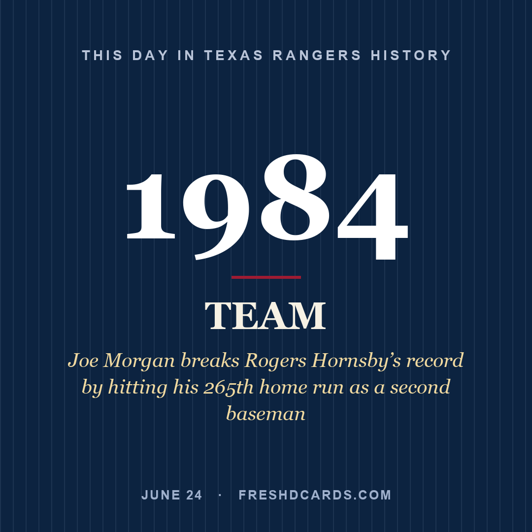 Texas Rangers: Texas Rangers, 1984, Joe Morgan breaks Rogers Hornsby’s record by hitting his 265th home run as a second baseman