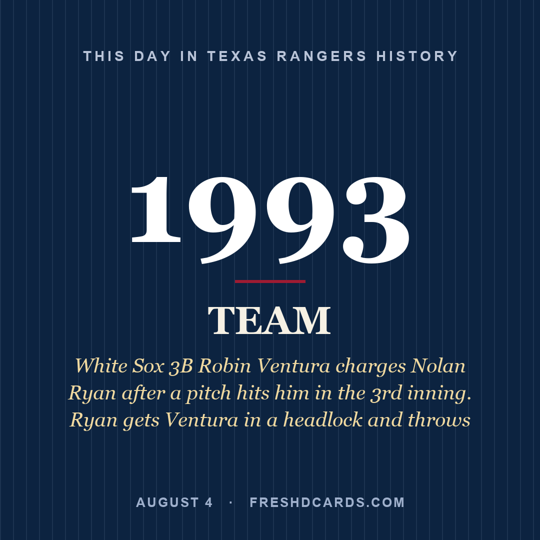 Texas Rangers: Texas Rangers, 1993, White Sox 3B Robin Ventura charges Nolan Ryan after a pitch hits him in the 3rd inning. Ryan gets Ventura in a headlock and throws