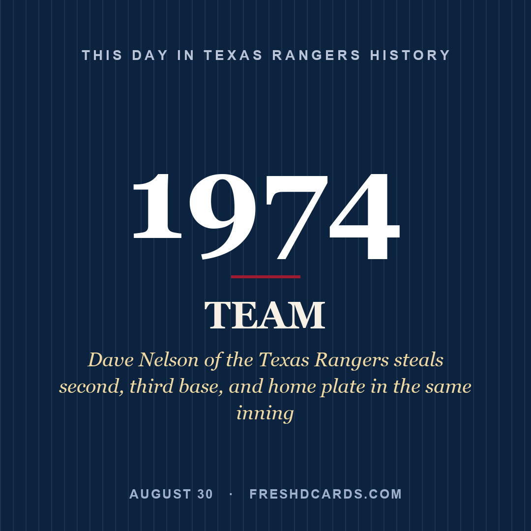 Texas Rangers: Texas Rangers, 1974, Dave Nelson of the Texas Rangers steals second, third base, and home plate in the same inning