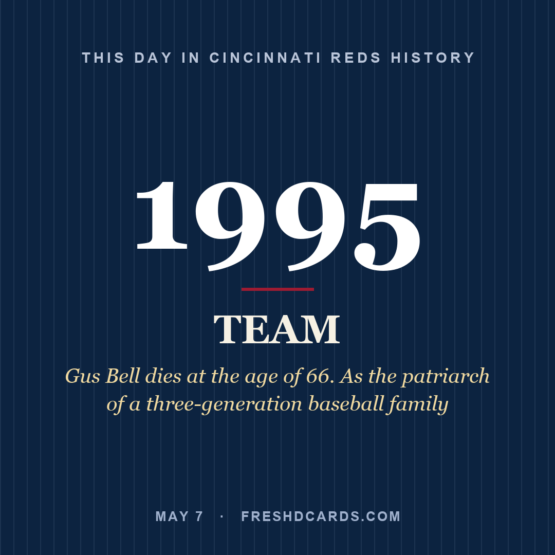 Cincinnati Reds: Cincinnati Reds, 1995, Gus Bell dies at the age of 66. As the patriarch of a three-generation baseball family