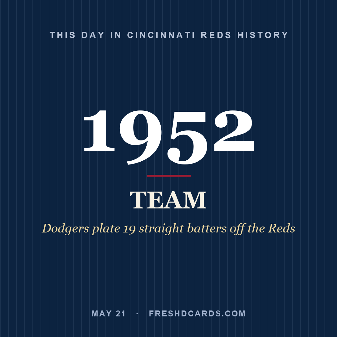 Cincinnati Reds: Cincinnati Reds, 1952, Dodgers plate 19 straight batters off the Reds
