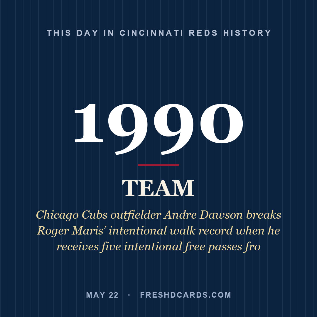 Cincinnati Reds: Cincinnati Reds, 1990, Chicago Cubs outfielder Andre Dawson breaks Roger Maris’ intentional walk record when he receives five intentional free passes fro