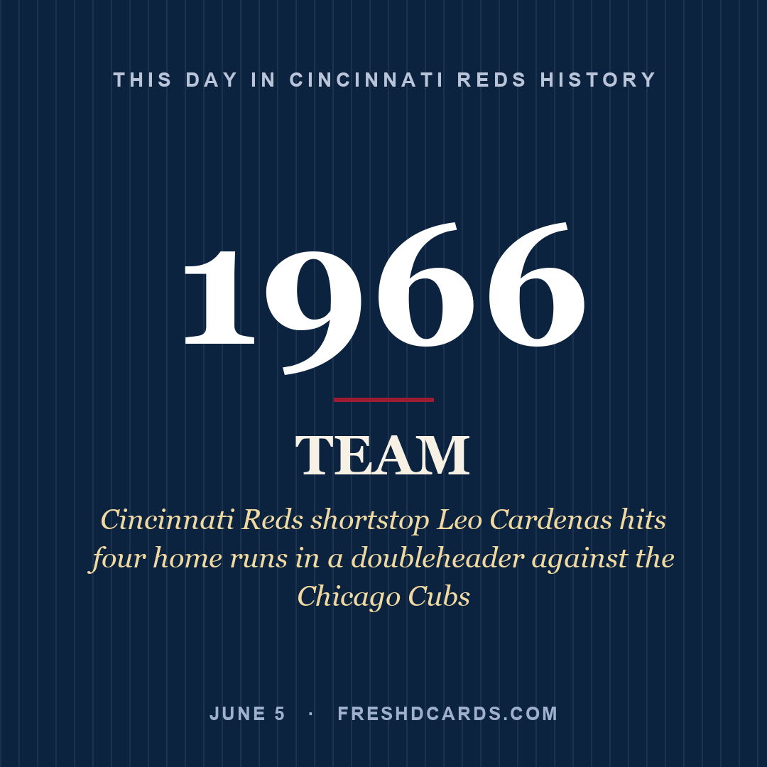 Cincinnati Reds: Cincinnati Reds, 1966, Cincinnati Reds shortstop Leo Cardenas hits four home runs in a doubleheader against the Chicago Cubs