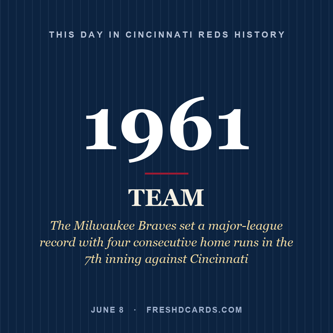 Cincinnati Reds: Cincinnati Reds, 1961, The Milwaukee Braves set a major-league record with four consecutive home runs in the 7th inning against Cincinnati