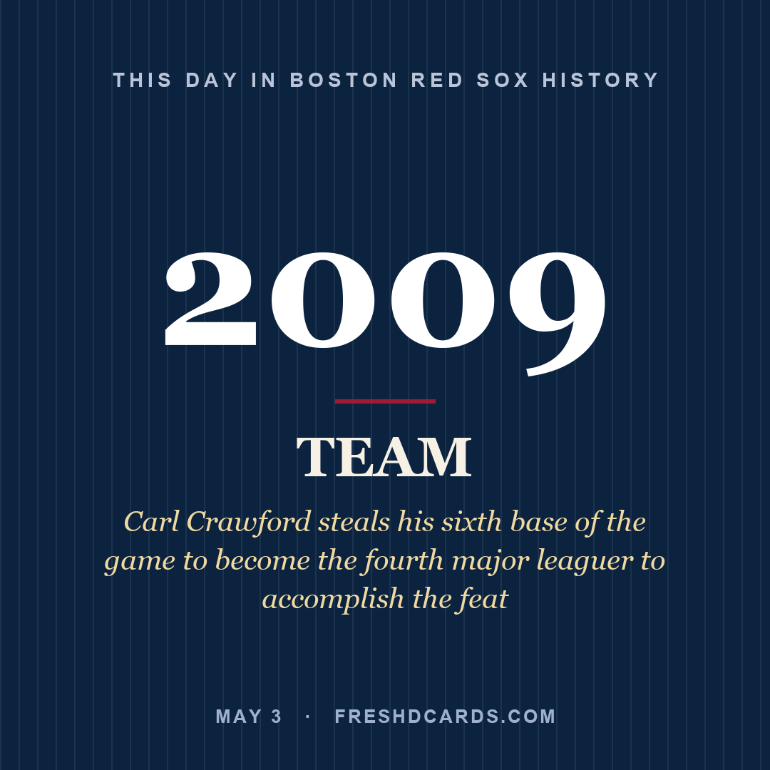 Boston Red Sox: Boston Red Sox, 2009, Carl Crawford steals his sixth base of the game to become the fourth major leaguer to accomplish the feat