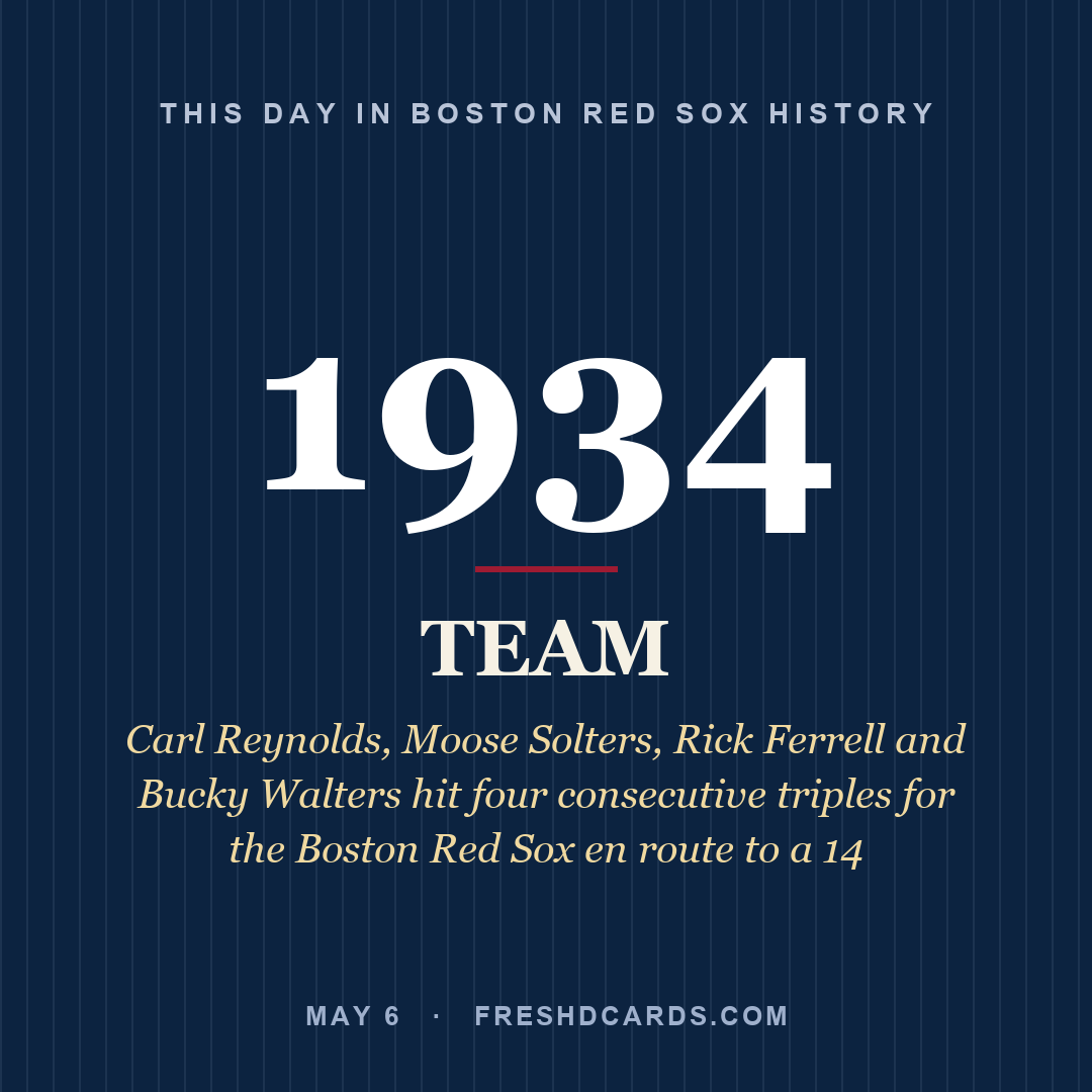 Boston Red Sox: Boston Red Sox, 1934, Carl Reynolds, Moose Solters, Rick Ferrell and Bucky Walters hit four consecutive triples for the Boston Red Sox en route to a 14