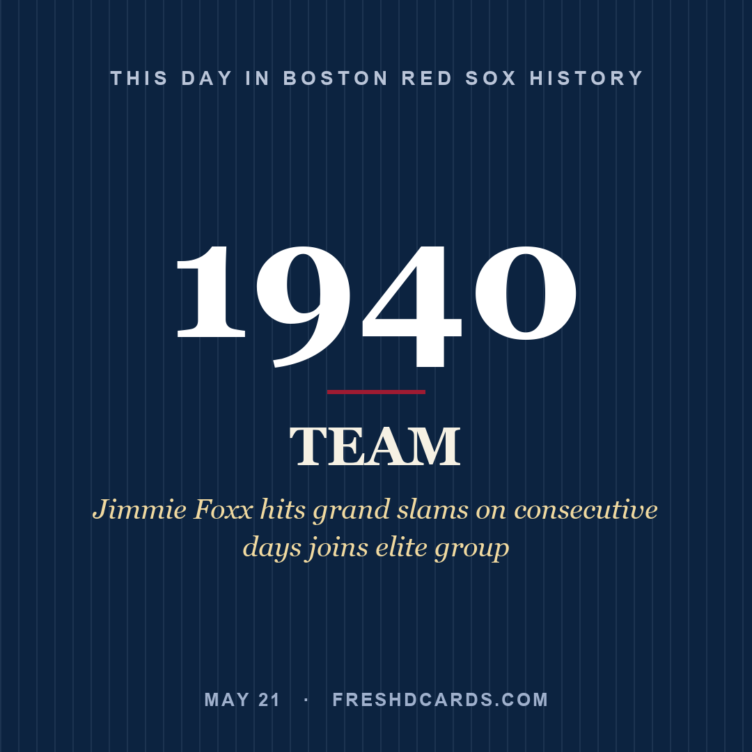 Boston Red Sox: Boston Red Sox, 1940, Jimmie Foxx hits grand slams on consecutive days joins elite group