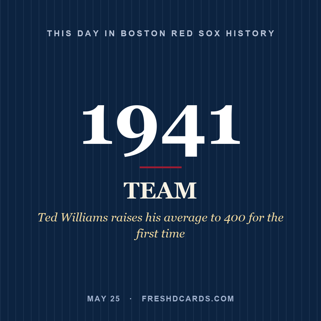 Boston Red Sox: Boston Red Sox, 1941, Ted Williams raises his average to 400 for the first time