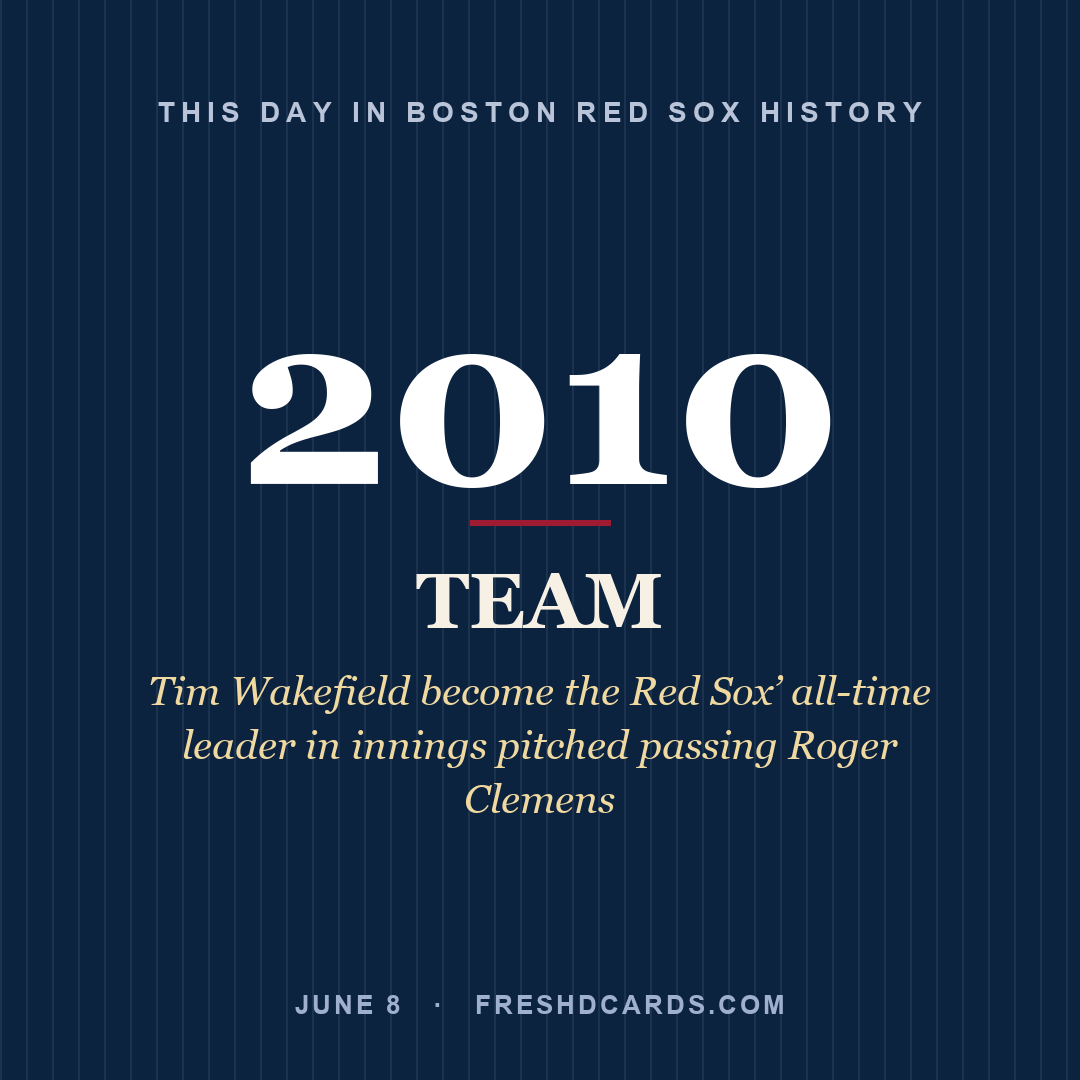 Boston Red Sox: Boston Red Sox, 2010, Tim Wakefield become the Red Sox’ all-time leader in innings pitched passing Roger Clemens