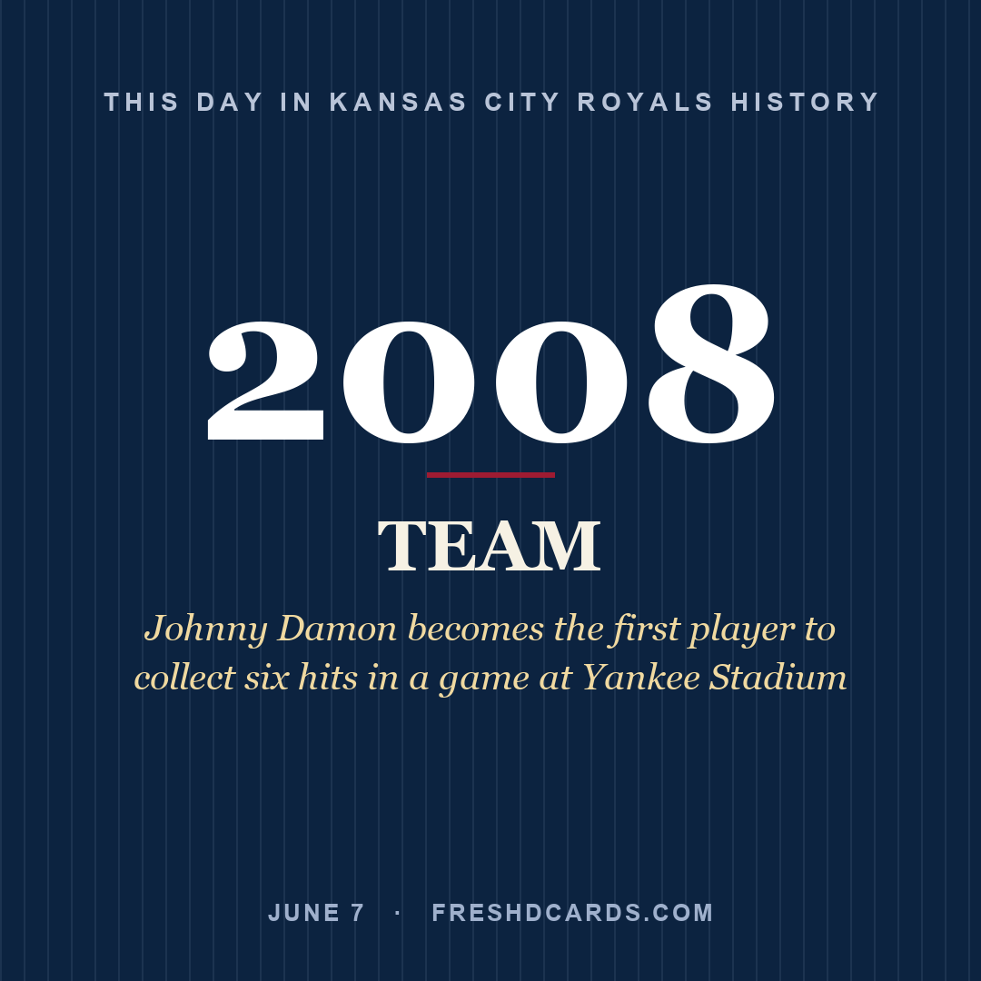 Kansas City Royals: Kansas City Royals, 2008, Johnny Damon becomes the first player to collect six hits in a game at Yankee Stadium