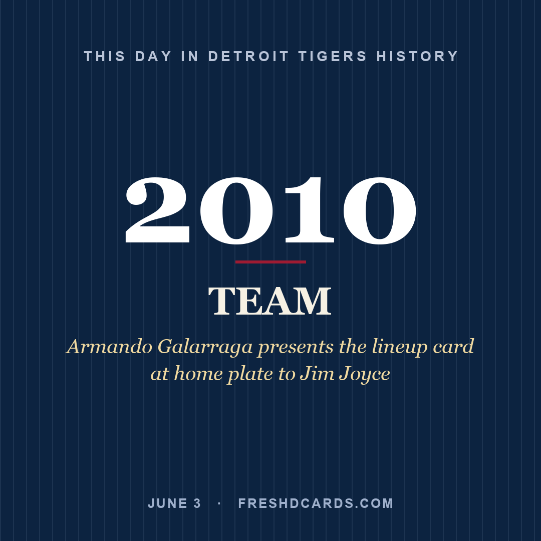 Detroit Tigers: Detroit Tigers, 2010, Armando Galarraga presents the lineup card at home plate to Jim Joyce