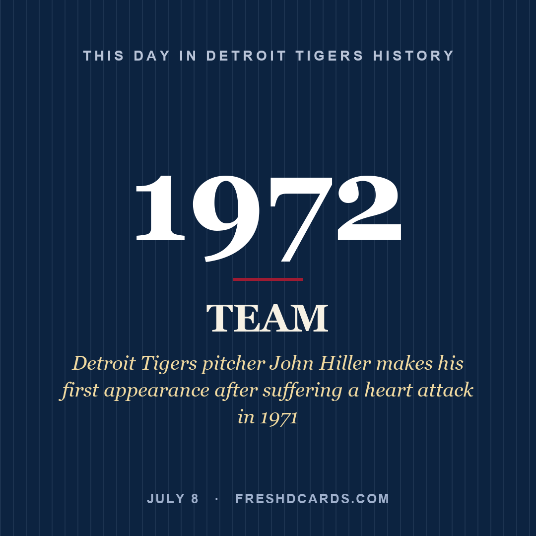 Detroit Tigers: Detroit Tigers, 1972, Detroit Tigers pitcher John Hiller makes his first appearance after suffering a heart attack in 1971