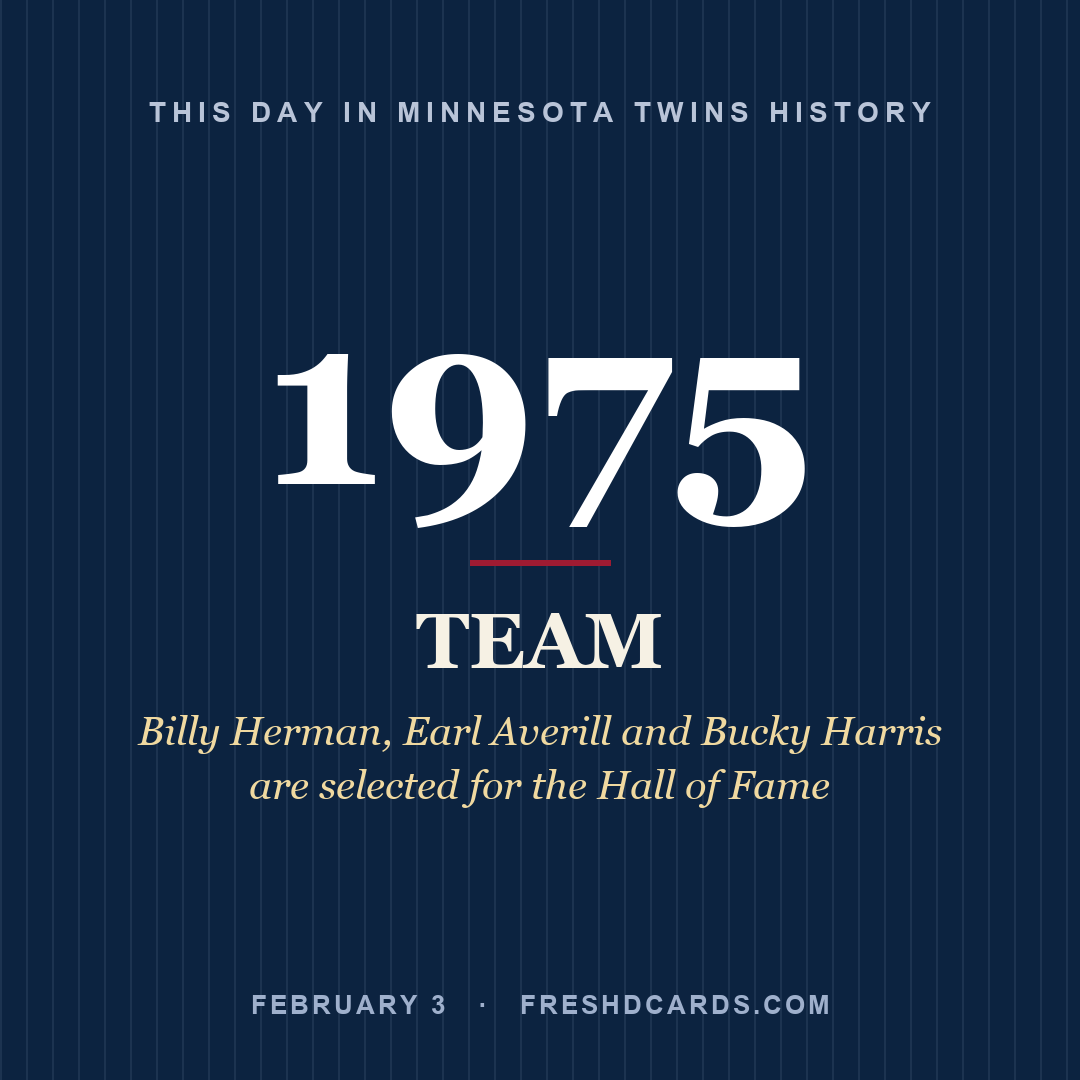 Minnesota Twins: Minnesota Twins, 1975, Billy Herman, Earl Averill and Bucky Harris are selected for the Hall of Fame