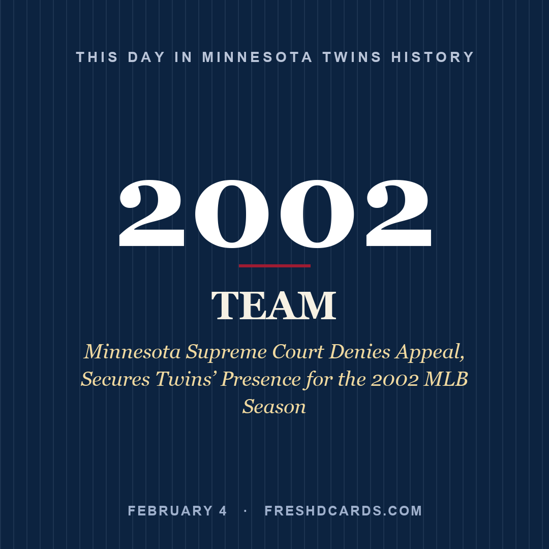 Minnesota Twins: Minnesota Twins, 2002, Minnesota Supreme Court Denies Appeal, Secures Twins’ Presence for the 2002 MLB Season