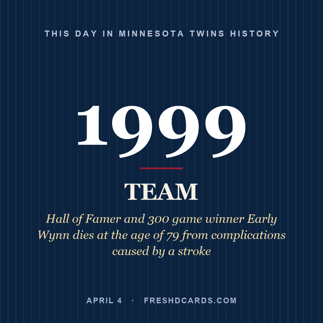 Minnesota Twins: Minnesota Twins, 1999, Hall of Famer and 300 game winner Early Wynn dies at the age of 79 from complications caused by a stroke
