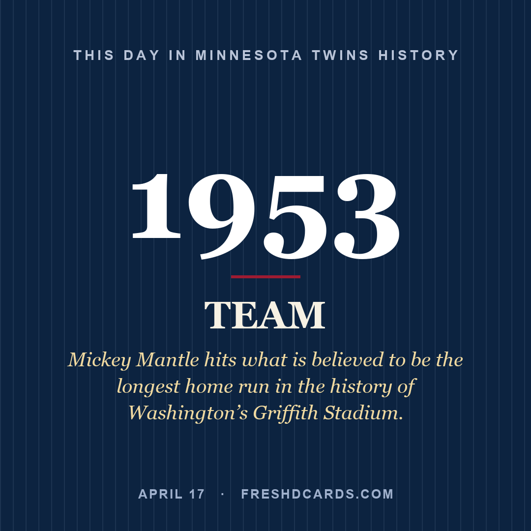 Minnesota Twins: Minnesota Twins, 1953, Mickey Mantle hits what is believed to be the longest home run in the history of Washington’s Griffith Stadium.