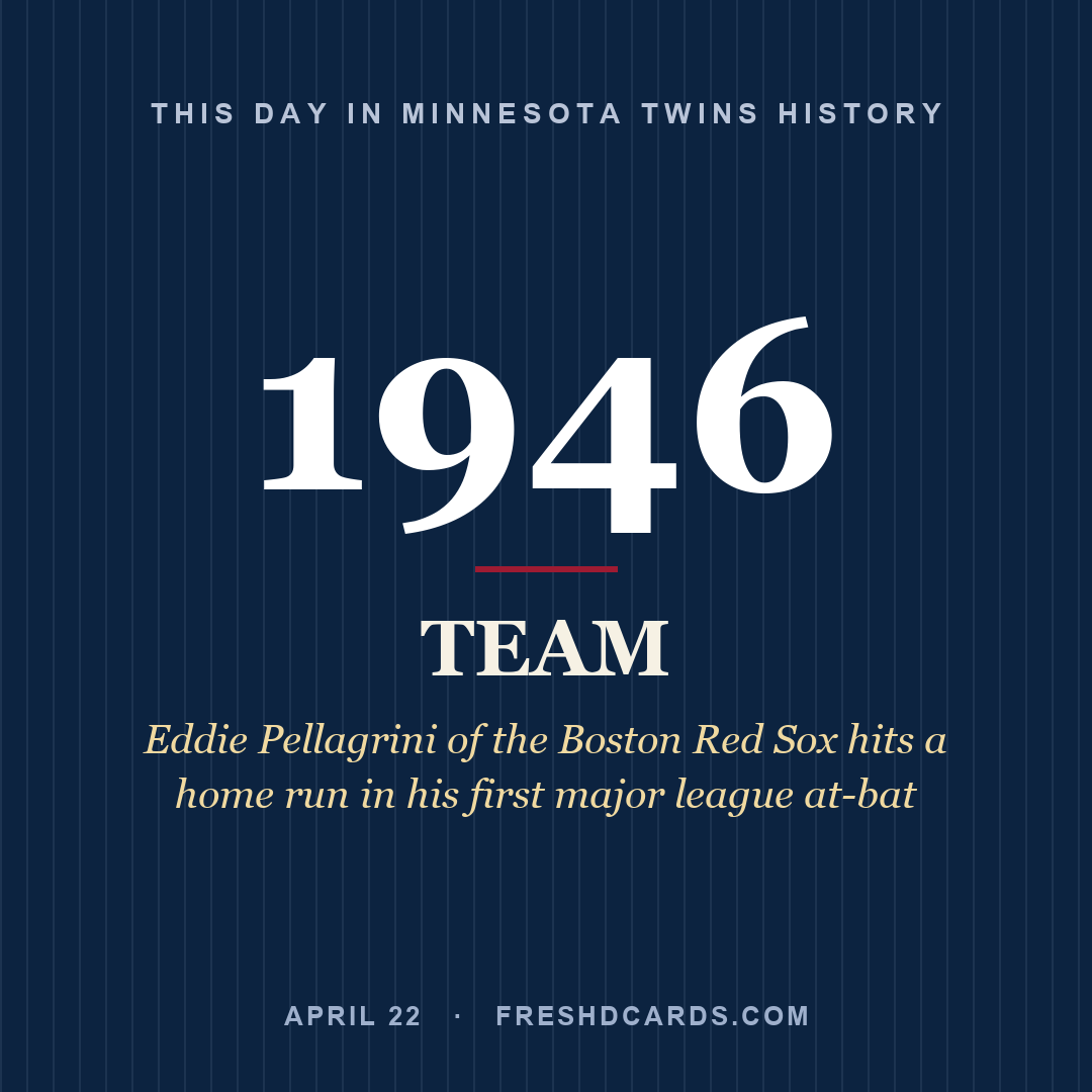 Minnesota Twins: Minnesota Twins, 1946, Eddie Pellagrini of the Boston Red Sox hits a home run in his first major league at-bat