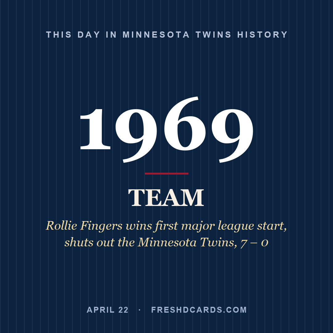 Minnesota Twins: Minnesota Twins, 1969, Rollie Fingers wins first major league start, shuts out the Minnesota Twins, 7 – 0
