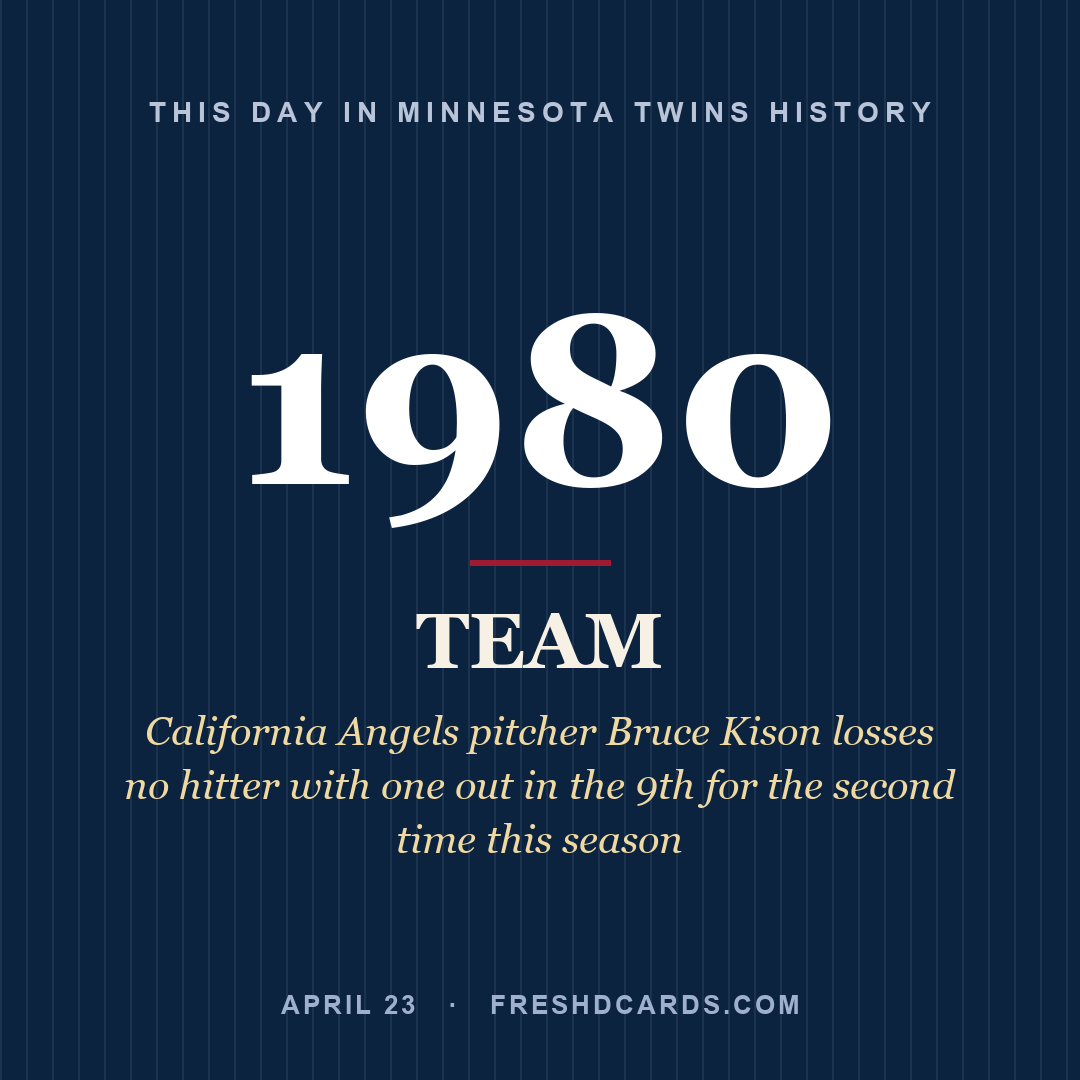 Minnesota Twins: Minnesota Twins, 1980, California Angels pitcher Bruce Kison losses no hitter with one out in the 9th for the second time this season