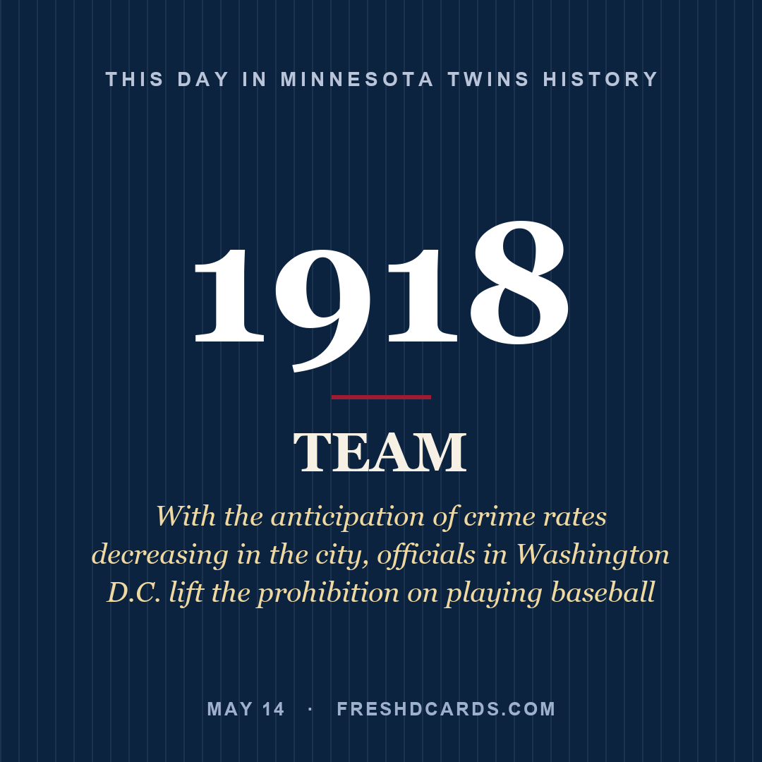 Minnesota Twins: Minnesota Twins, 1918, With the anticipation of crime rates decreasing in the city, officials in Washington D.C. lift the prohibition on playing baseball