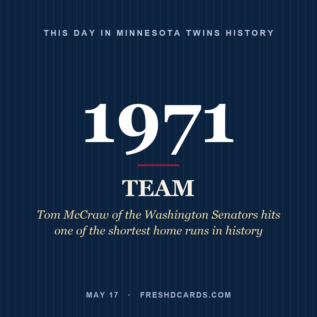 Minnesota Twins: Minnesota Twins, 1971, Tom McCraw of the Washington Senators hits one of the shortest home runs in history