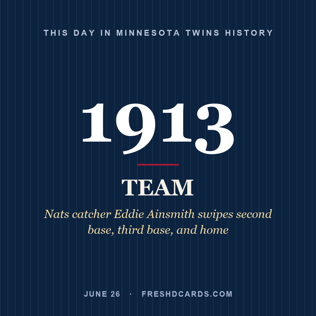 Minnesota Twins: Minnesota Twins, 1913, Nats catcher Eddie Ainsmith swipes second base, third base, and home