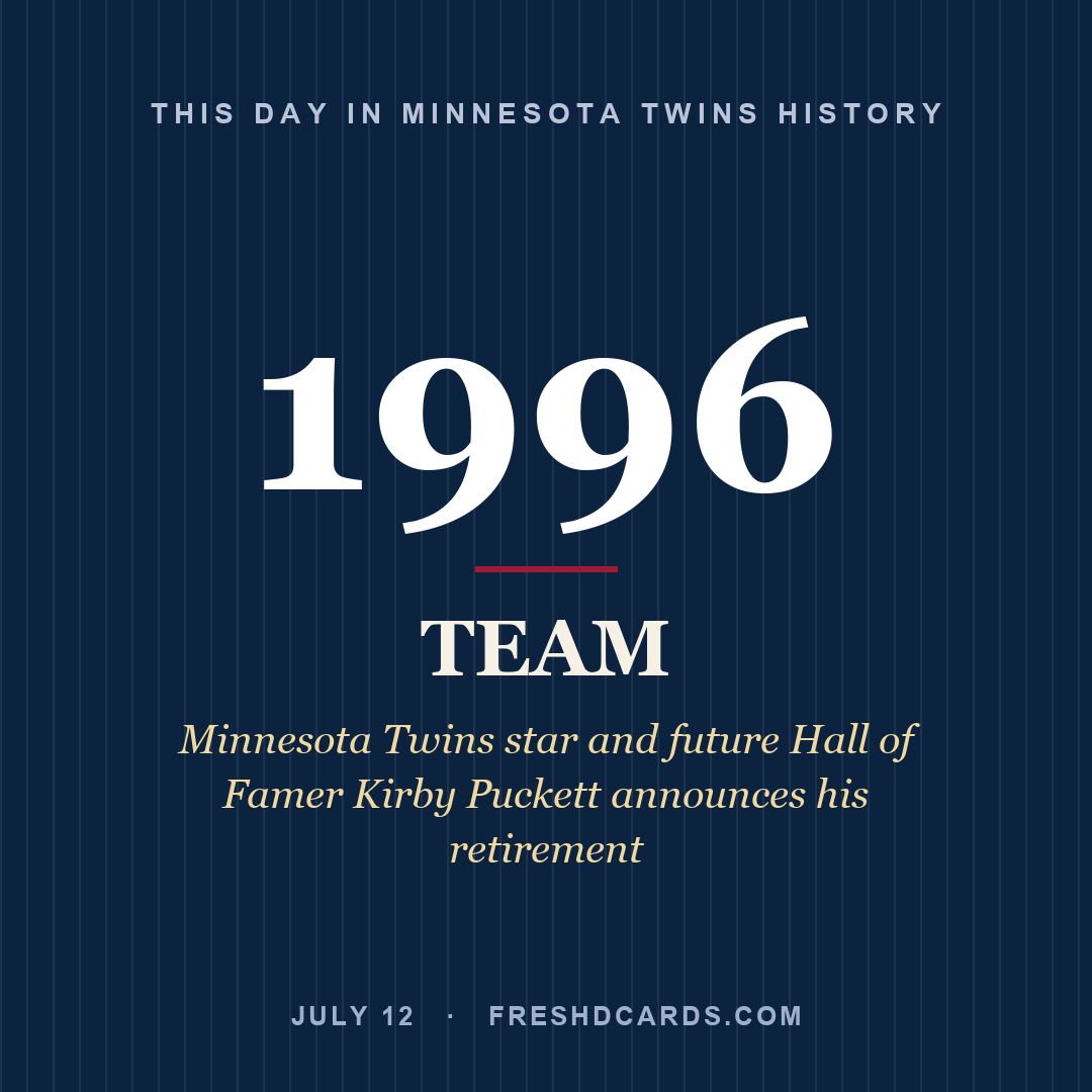 Minnesota Twins: Minnesota Twins, 1996, Minnesota Twins star and future Hall of Famer Kirby Puckett announces his retirement