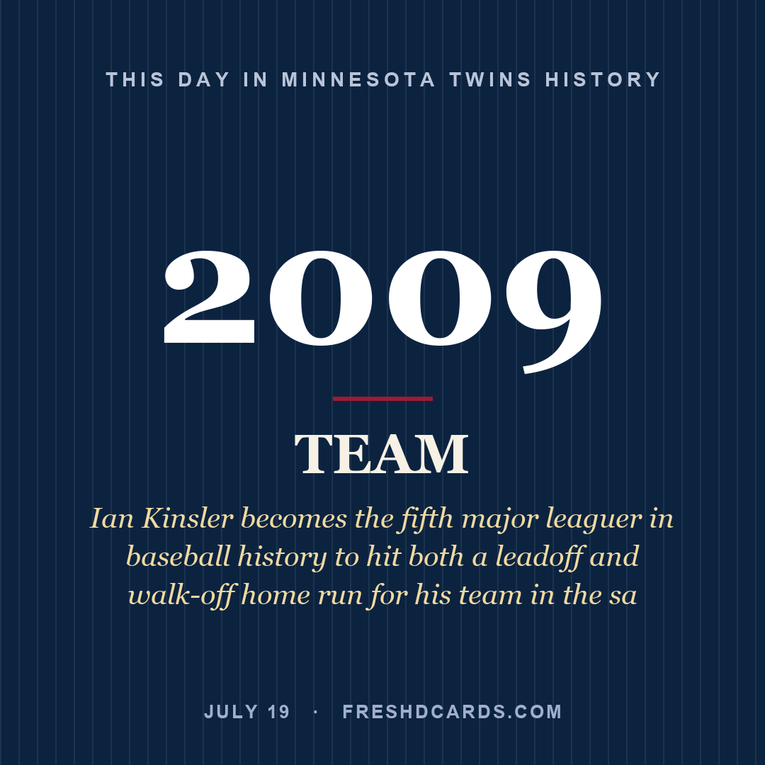 Minnesota Twins: Minnesota Twins, 2009, Ian Kinsler becomes the fifth major leaguer in baseball history to hit both a leadoff and walk-off home run for his team in the sa