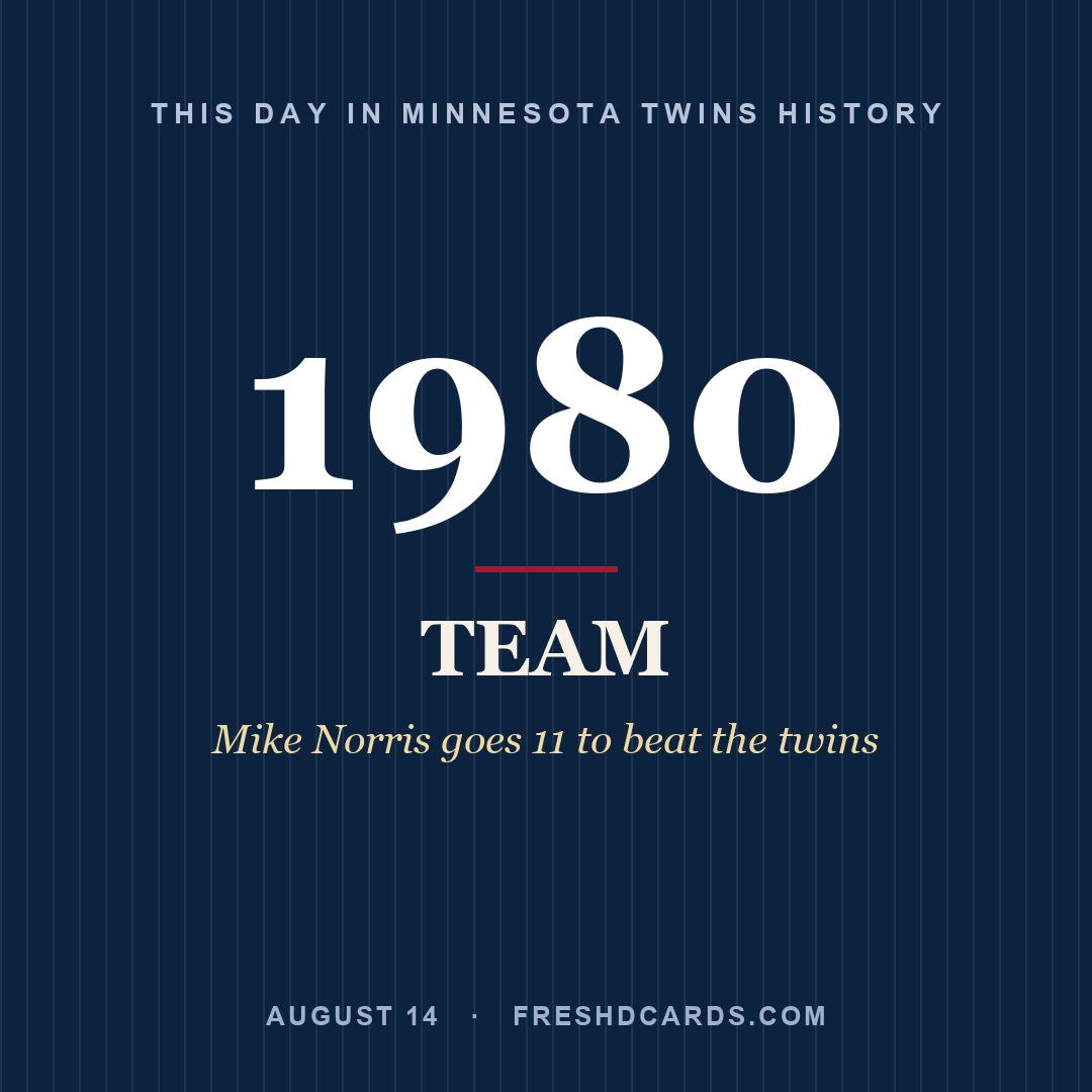 Minnesota Twins: Minnesota Twins, 1980, Mike Norris goes 11 to beat the twins