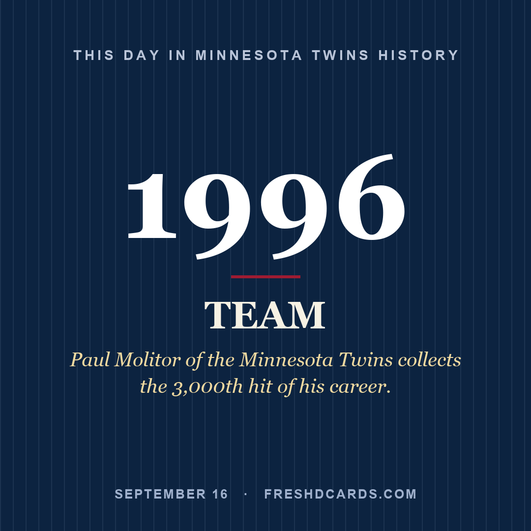 Minnesota Twins: Minnesota Twins, 1996, Paul Molitor of the Minnesota Twins collects the 3,000th hit of his career.