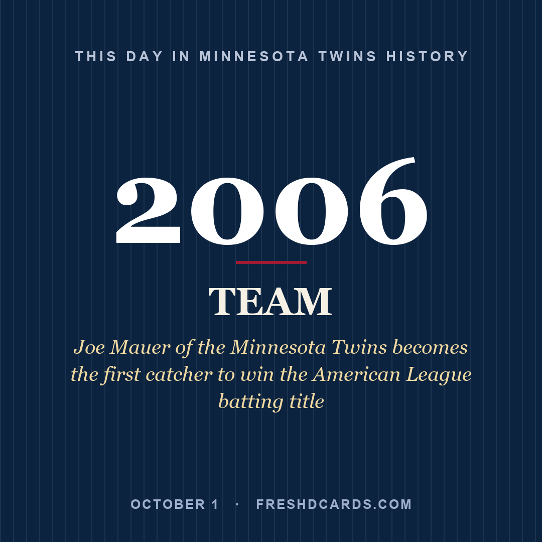 Minnesota Twins: Minnesota Twins, 2006, Joe Mauer of the Minnesota Twins becomes the first catcher to win the American League batting title