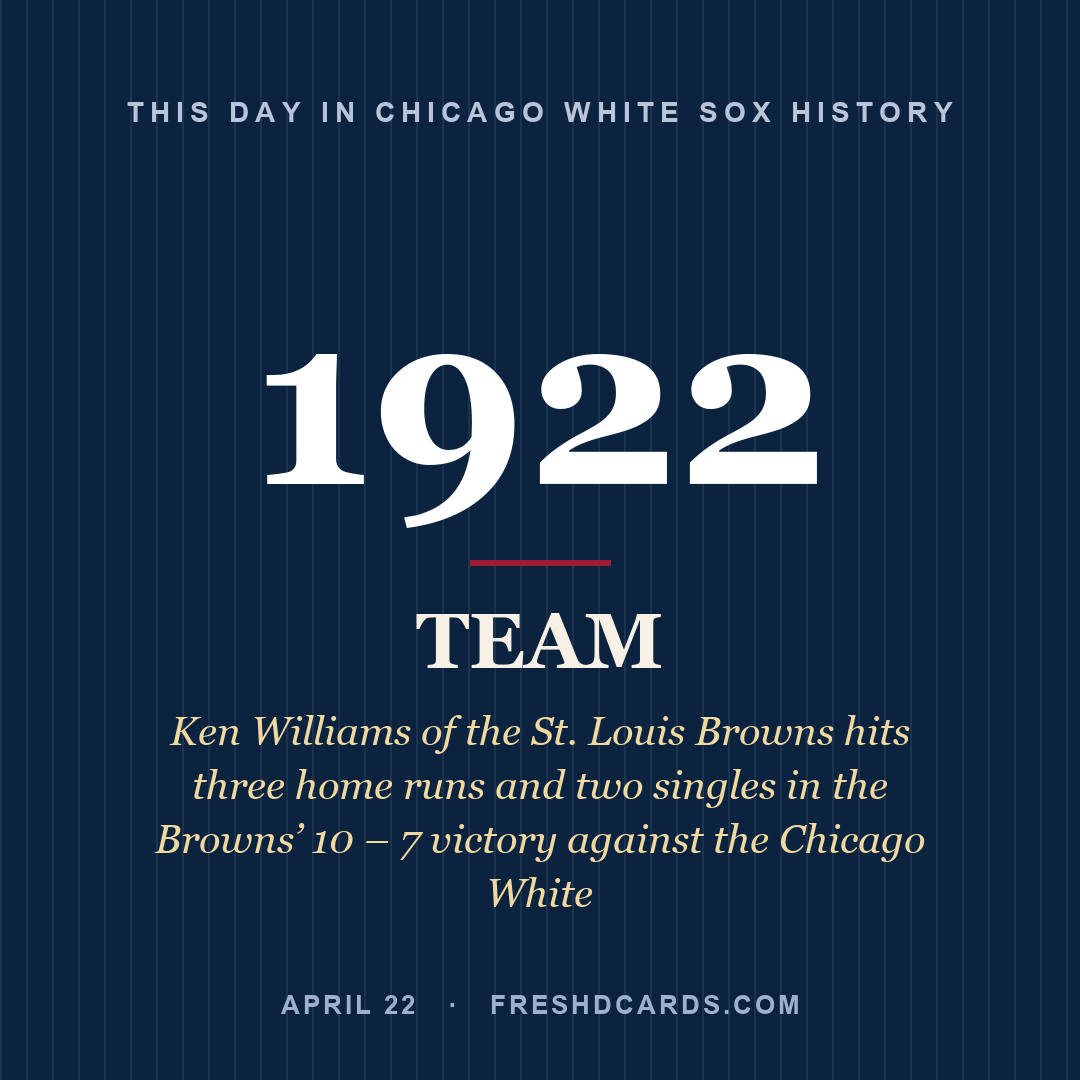 Chicago White Sox: Chicago White Sox, 1922, Ken Williams of the St. Louis Browns hits three home runs and two singles in the Browns’ 10 – 7 victory against the Chicago White