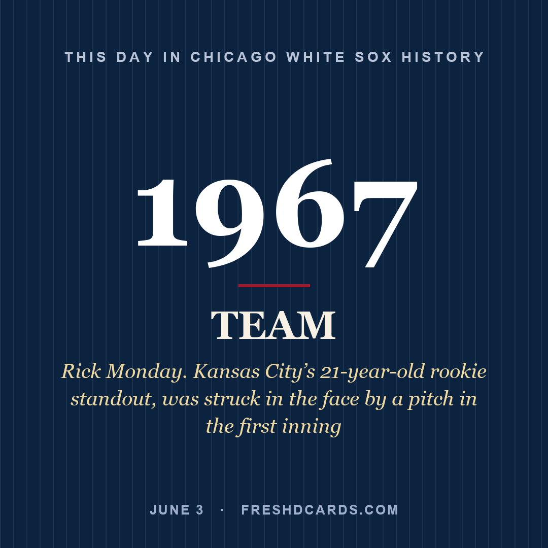Chicago White Sox: Chicago White Sox, 1967, Rick Monday. Kansas City’s 21-year-old rookie standout, was struck in the face by a pitch in the first inning