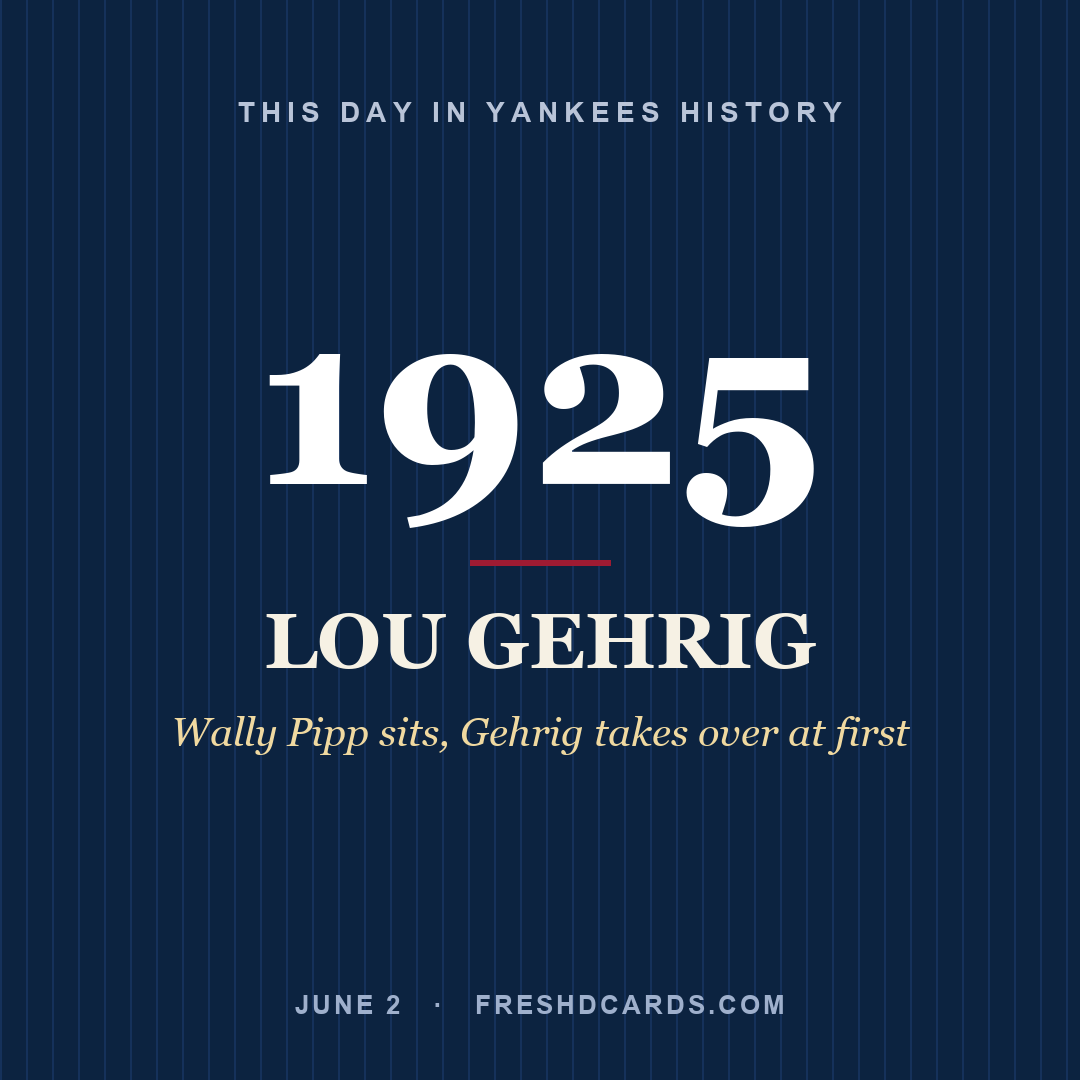 This Day in Yankees History: Lou Gehrig, 1925, Wally Pipp sits, Gehrig takes over at first