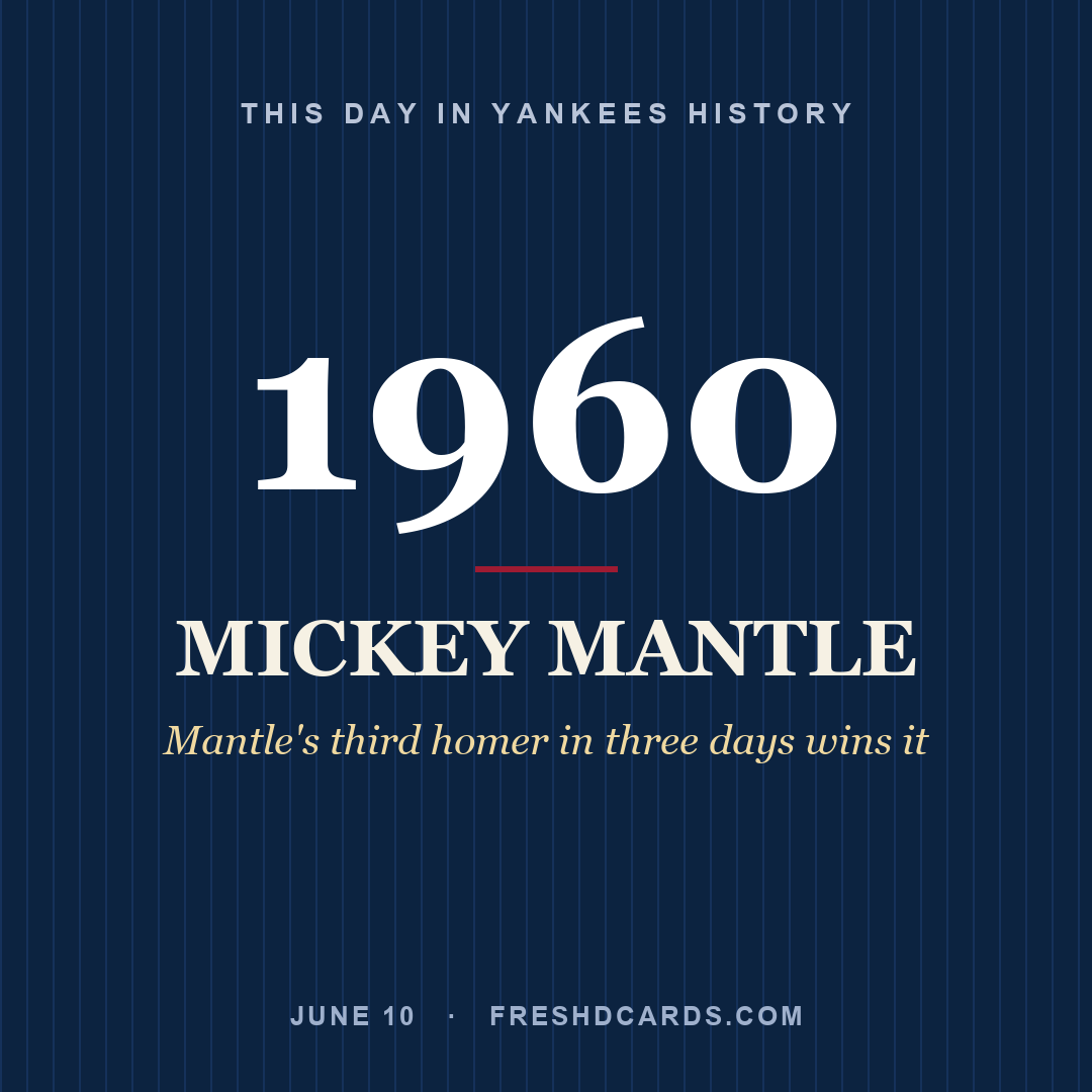 This Day in Yankees History: Mickey Mantle, 1960, Mantle's third homer in three days wins it