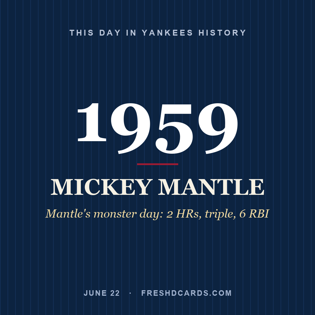 This Day in Yankees History: Mickey Mantle, 1959, Mantle's monster day: 2 HRs, triple, 6 RBI