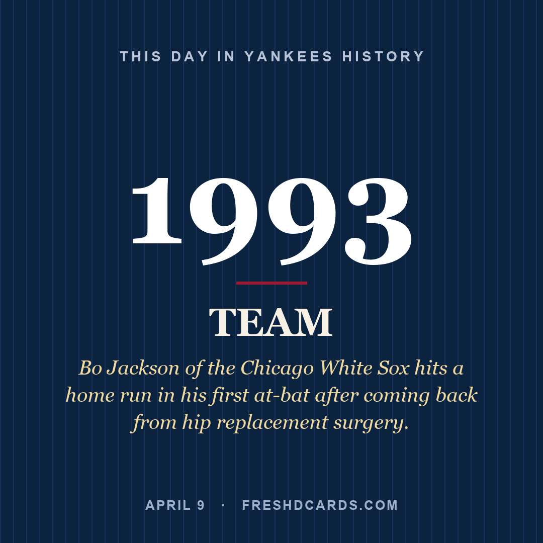 Yankees: Yankees, 1993, Bo Jackson of the Chicago White Sox hits a home run in his first at-bat after coming back from hip replacement surgery.