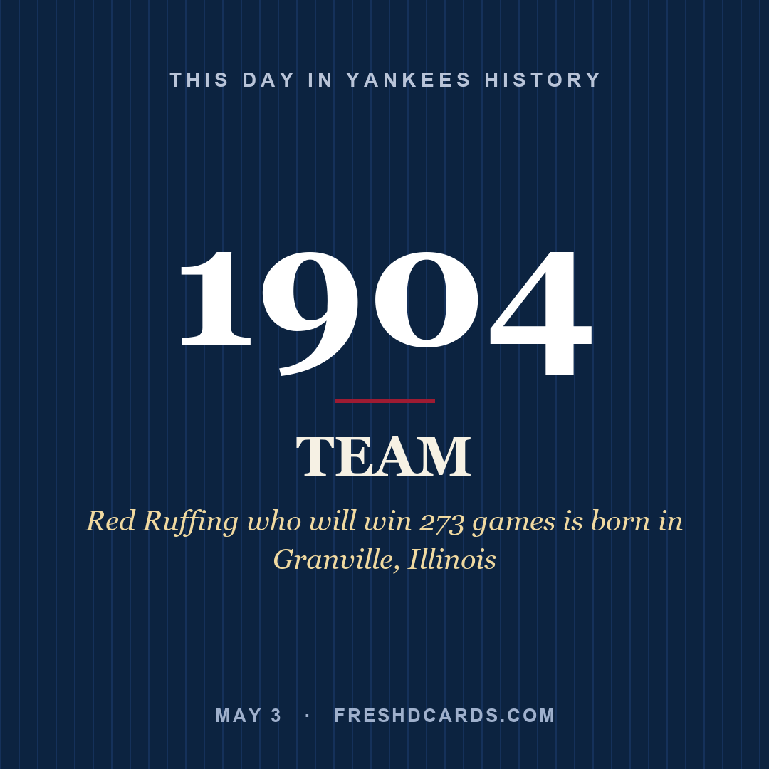Yankees: Yankees, 1904, Red Ruffing who will win 273 games is born in Granville, Illinois