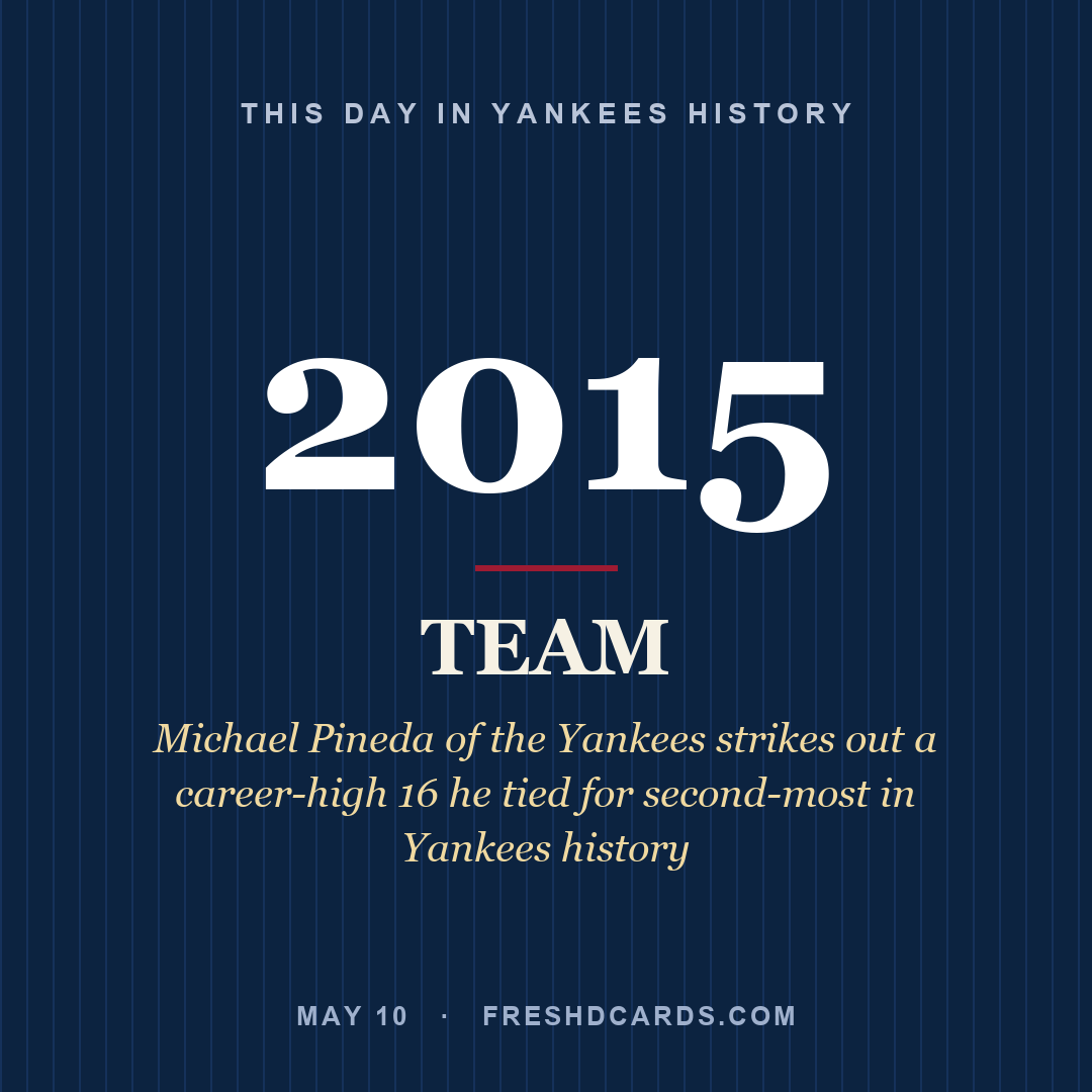 Yankees: Yankees, 2015, Michael Pineda of the Yankees strikes out a career-high 16 he tied for second-most in Yankees history
